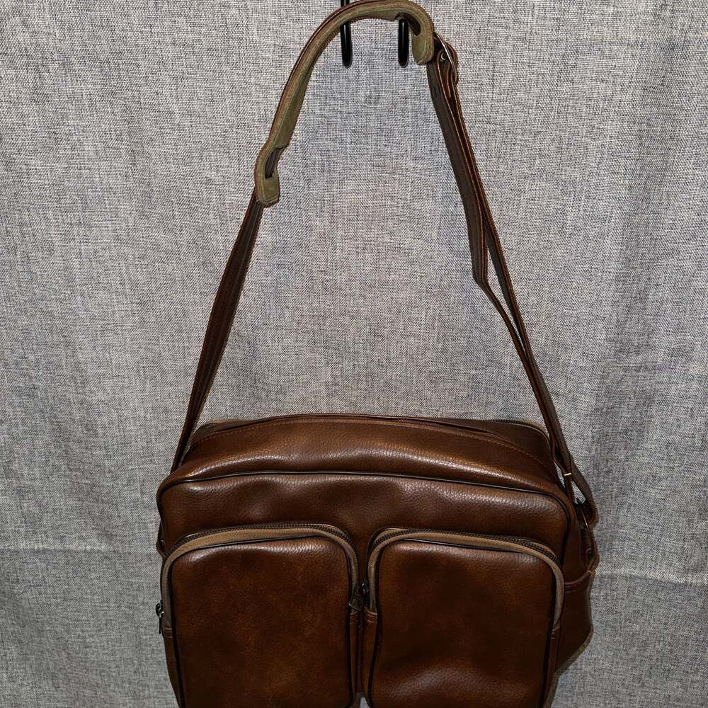 Vintage Perrin 718 Brown Leather Multi-Pocket Camera Messenger bag